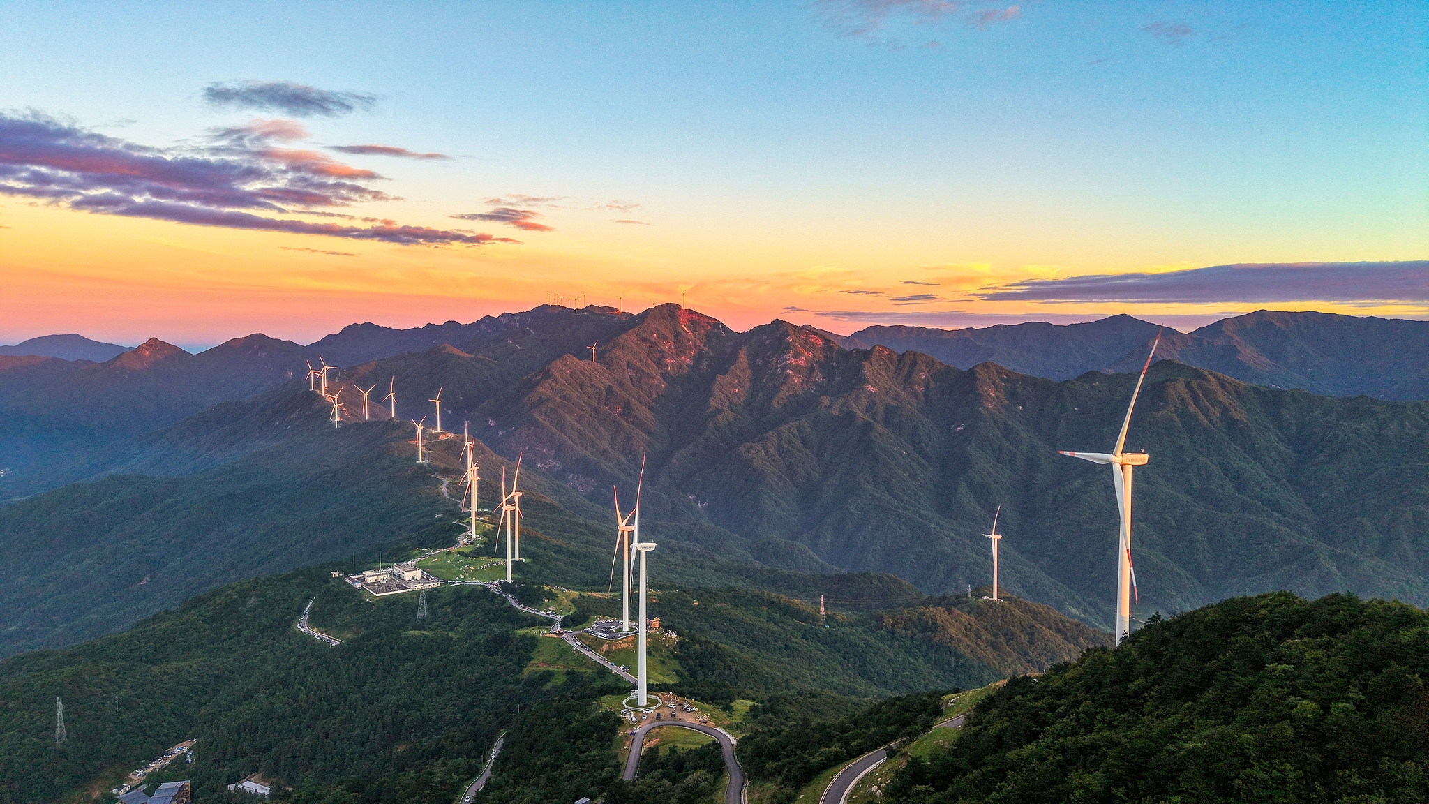 A view of the Niucaoshan Wind Farm in Anqing, Anhui Province. /VCG