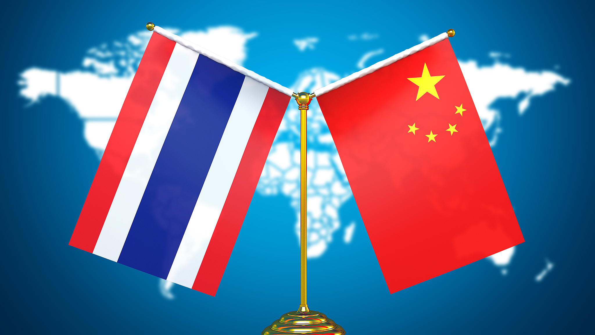 National flags of China (R) and Thailand. /VCG