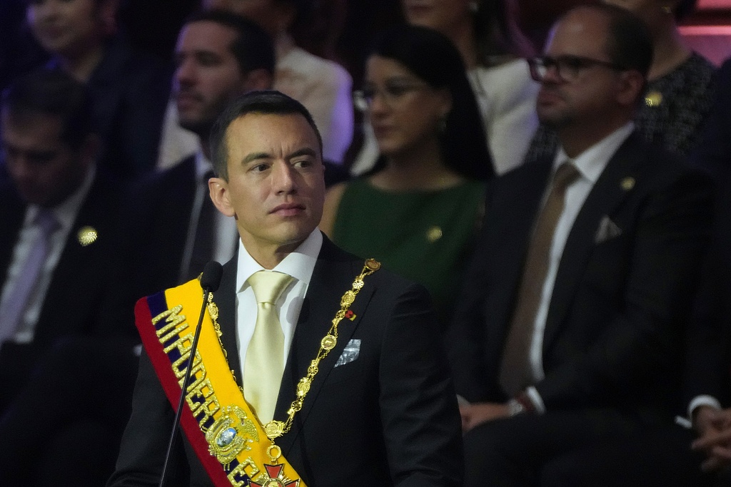 Ecuadorian President Daniel Noboa delivers his State of the Nation address at the National Assembly in Quito, Ecuador, May 24, 2026. /VCG