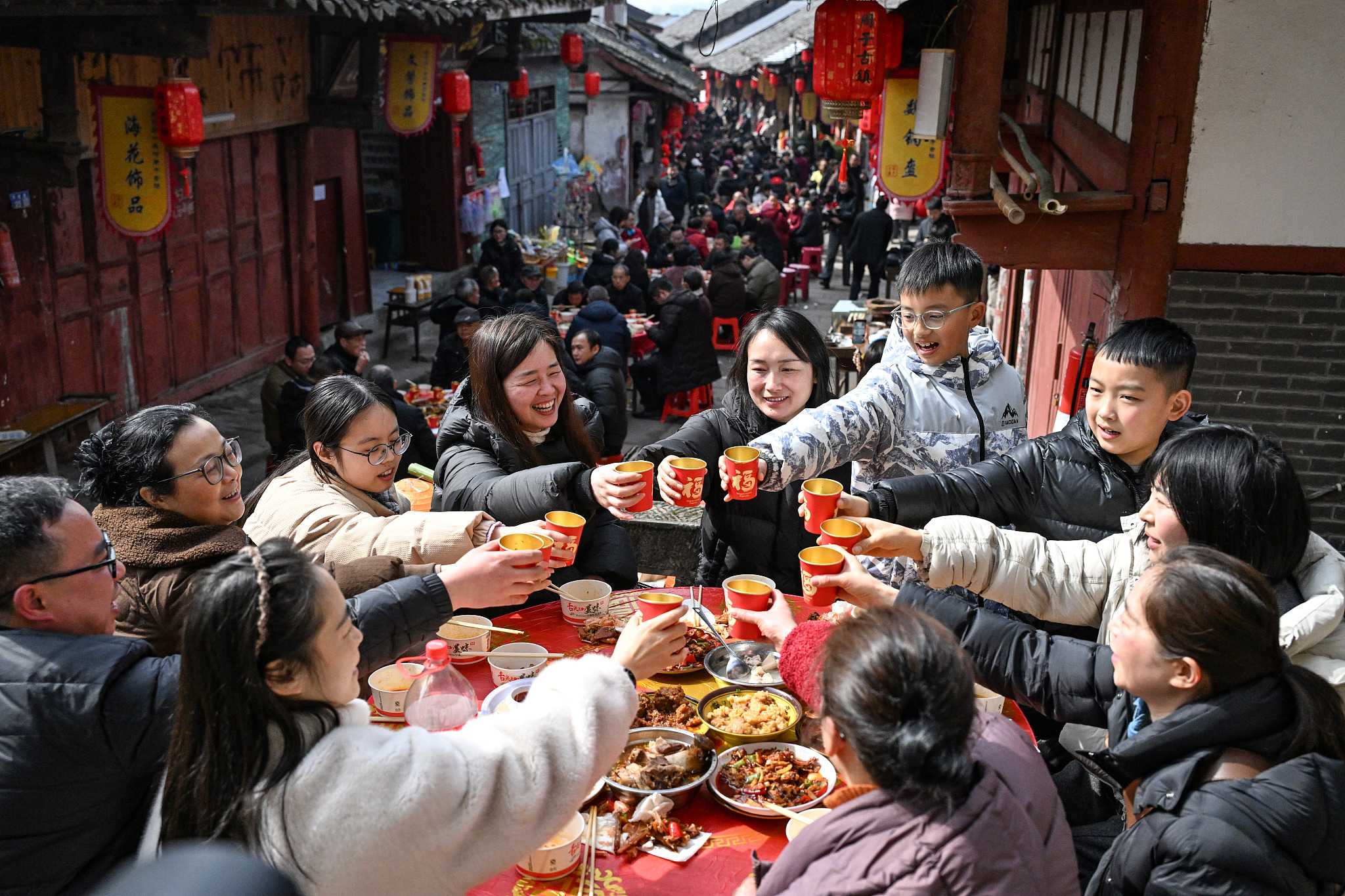Residents enjoy a community Spring Festival gathering in Nanchong, Sichuan Province on February 10, 2026. /VCG