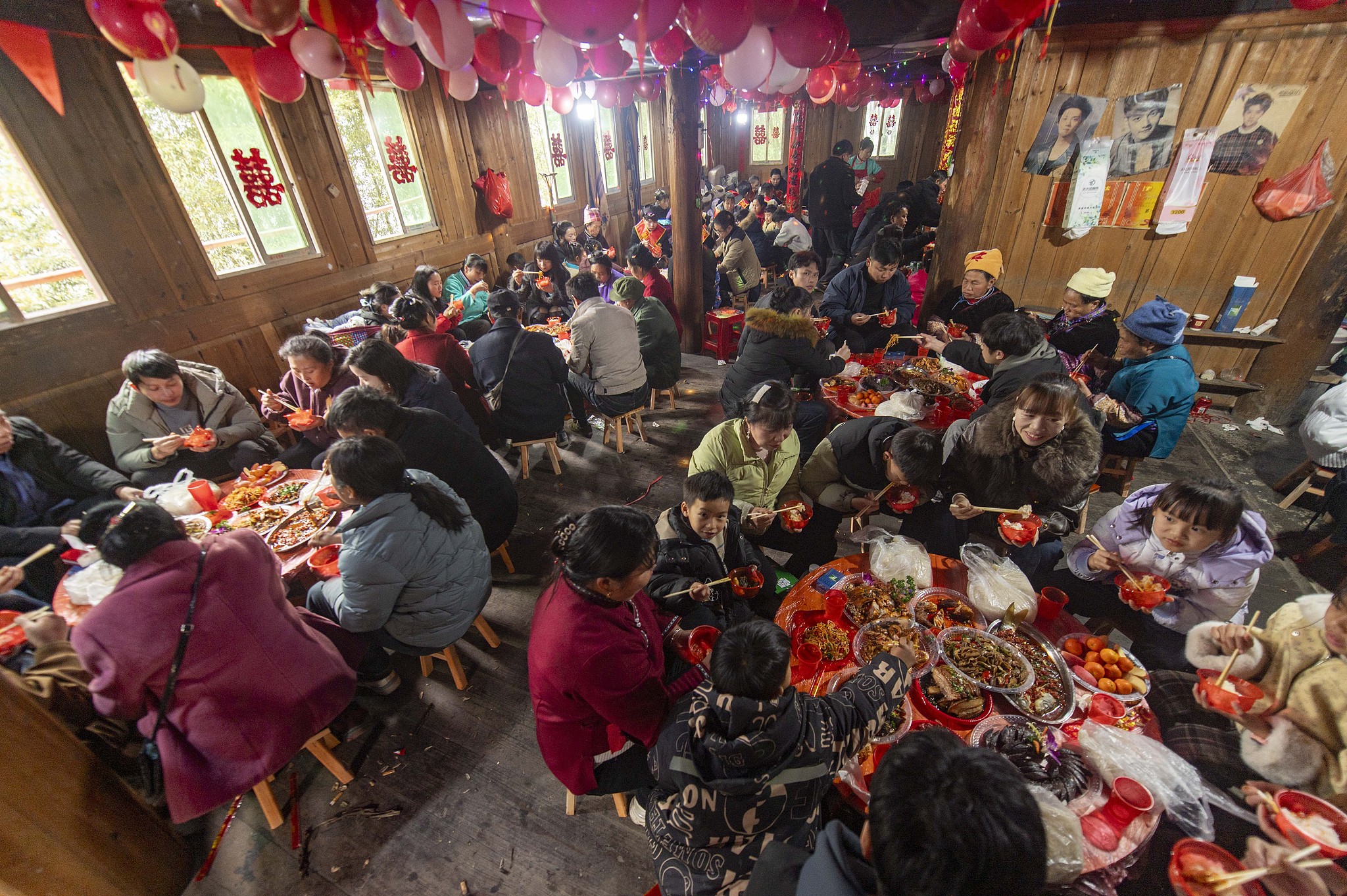 A wedding feast is held in Congjiang County of Guizhou Province on February 5, 2026. /VCG