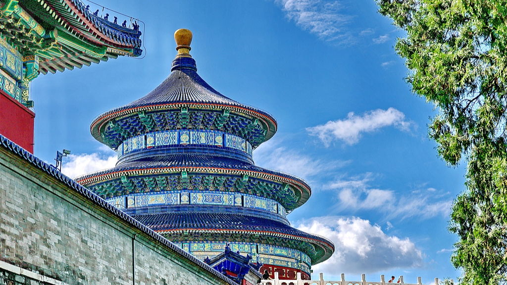 The Hall of Prayer for Good Harvests at the Temple of Heaven is seen against a clear blue sky after two days of heavy rain in Beijing, China, August 13, 2026. /VCG