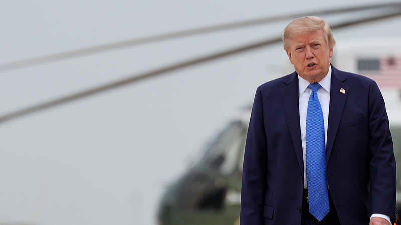 US President Donald Trump walks to speak with reporters before boarding Air Force One at Joint Base Andrews, Maryland, US, August 14, 2026. /VCG
