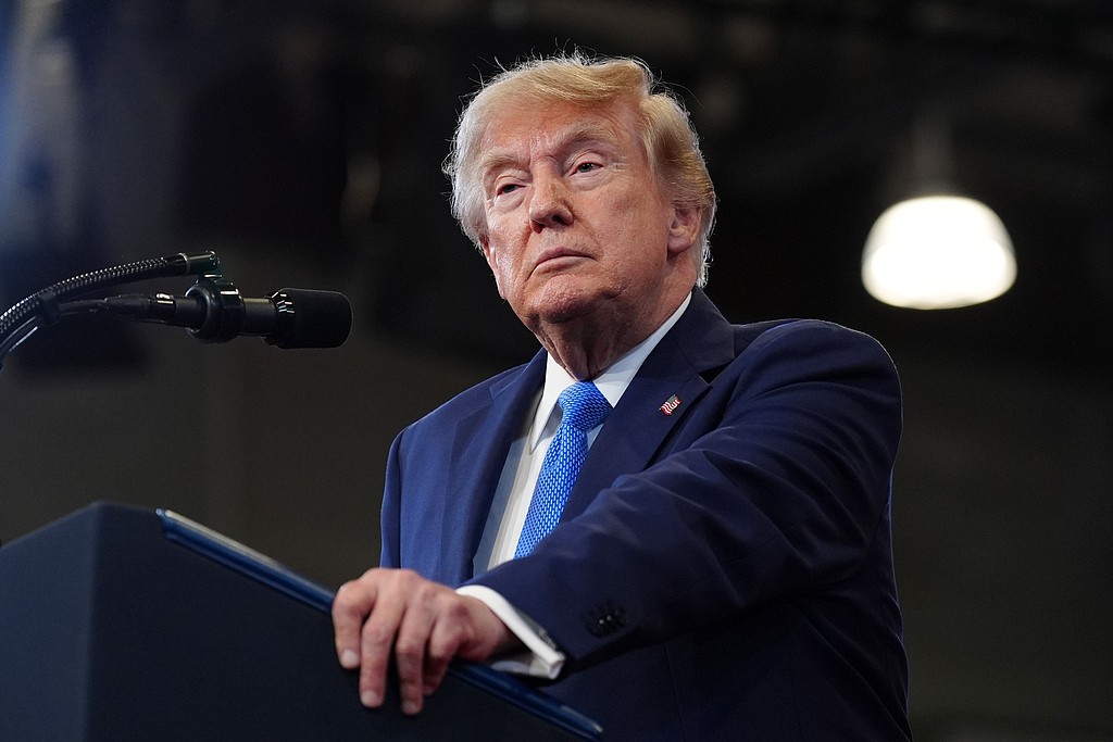 US President Donald Trump speaks during an event at David S. Mack Center for Training and Intelligence in Garden City, New York, US, August 14, 2026. /VCG
