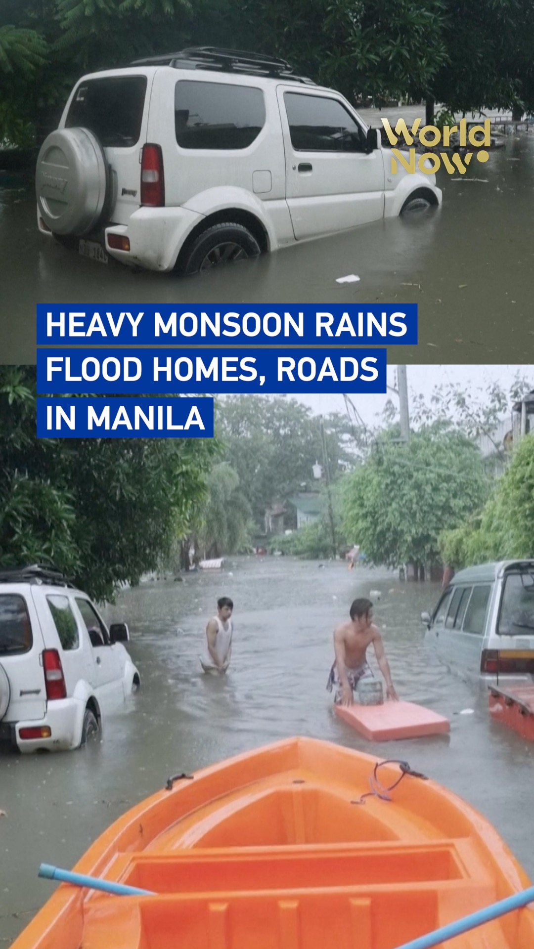 Heavy monsoon rains flood homes, roads in Manila