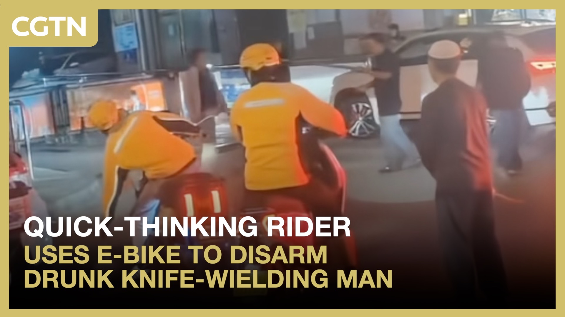 Quick-thinking rider uses e-bike to disarm knife-wielding drunk 