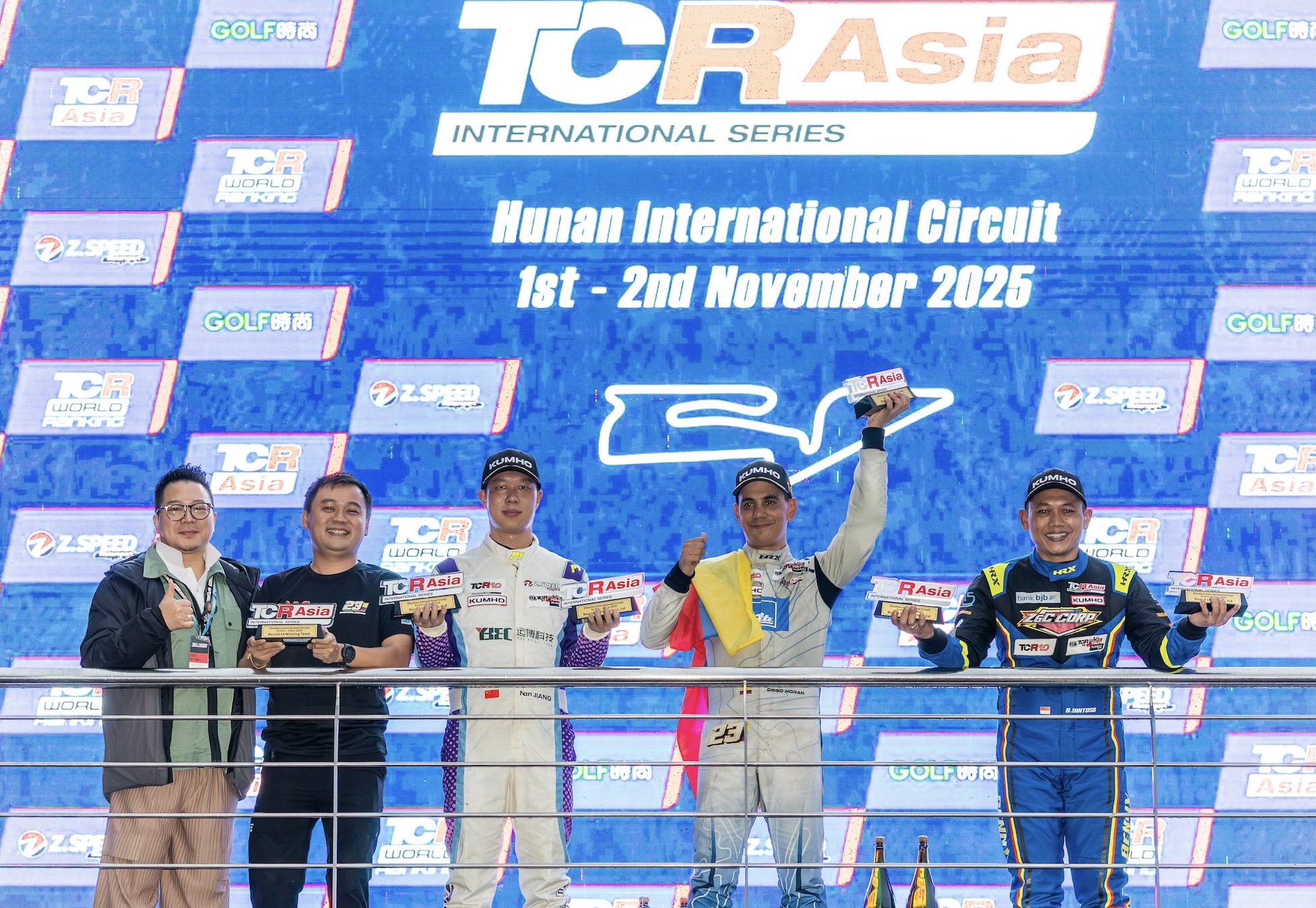 Moran on the podium during the 2025 TCR Asia series at the Hunan International Circuit. /TCR Asia
