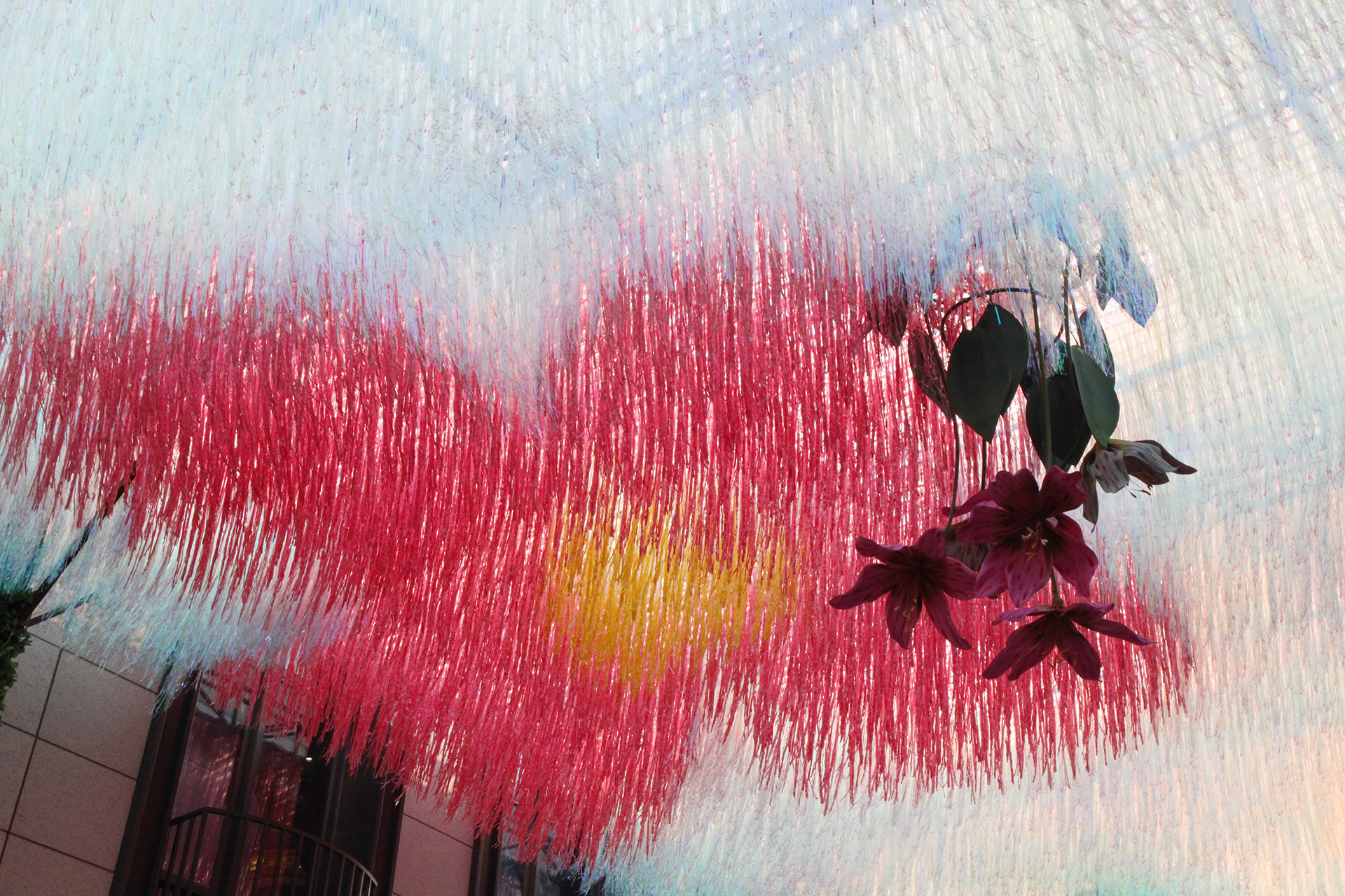 A view of the flower-themed art canopy over Langfang Toutiao Hutong in Beijing's historic Qianmen area. /CGTN