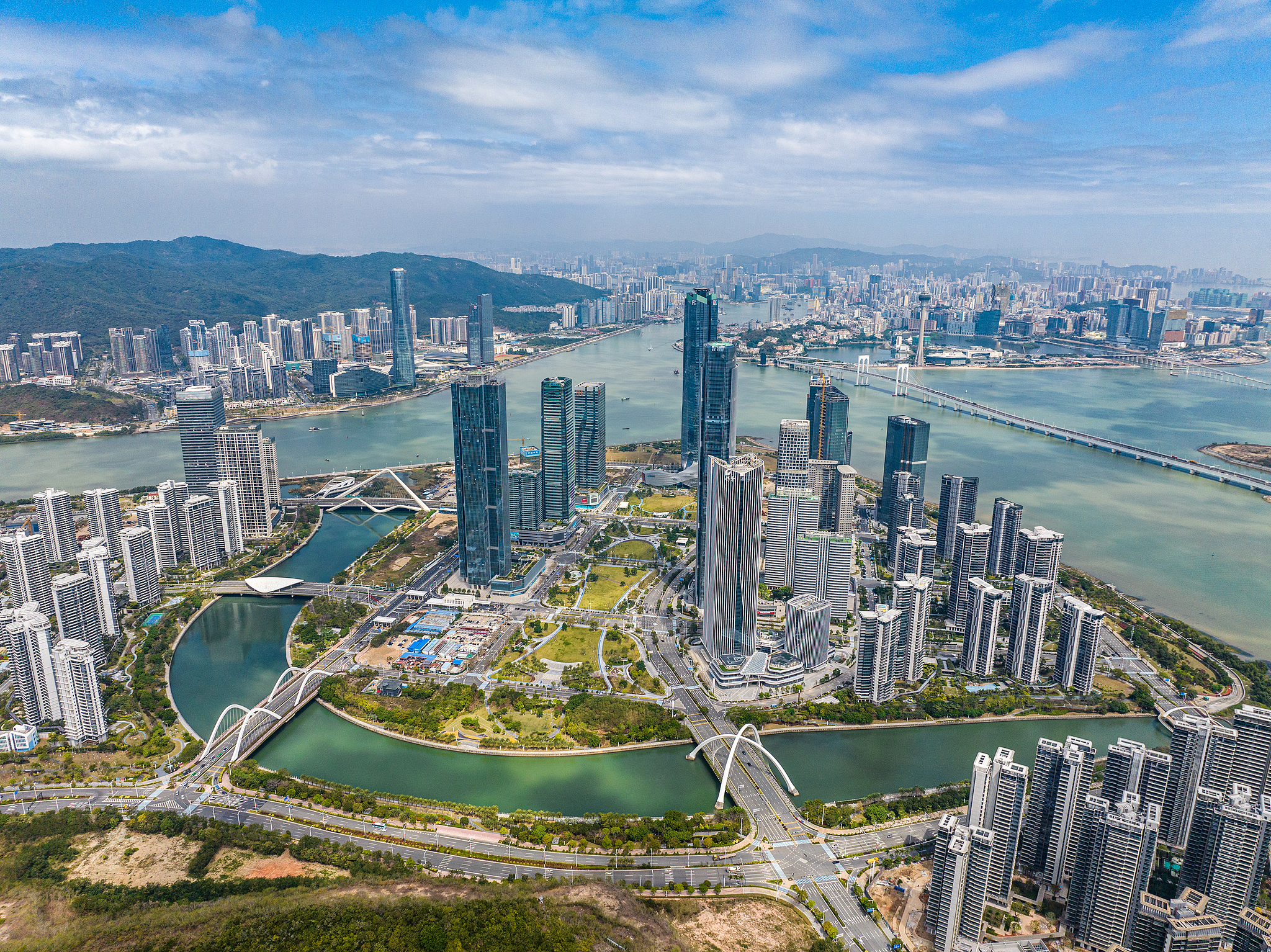 An aerial view of the Hengqin-Macao Financial Island in Zhuhai, Guangdong Province, south China, March 11, 2025. /CFP