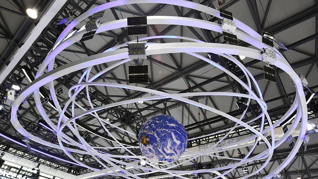 A model of Zhejiang Geespace Technology's IoT satellite constellation is displayed at an exhibition in Shanghai, China, June 24, 2026. /VCG