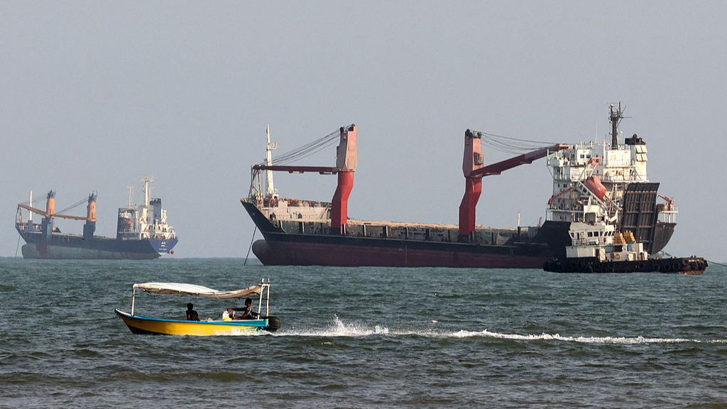 Vessels are seen in the Strait of Hormuz, off the port city of Bandar Abbas in southern Iran, August 10, 2026. /VCG
