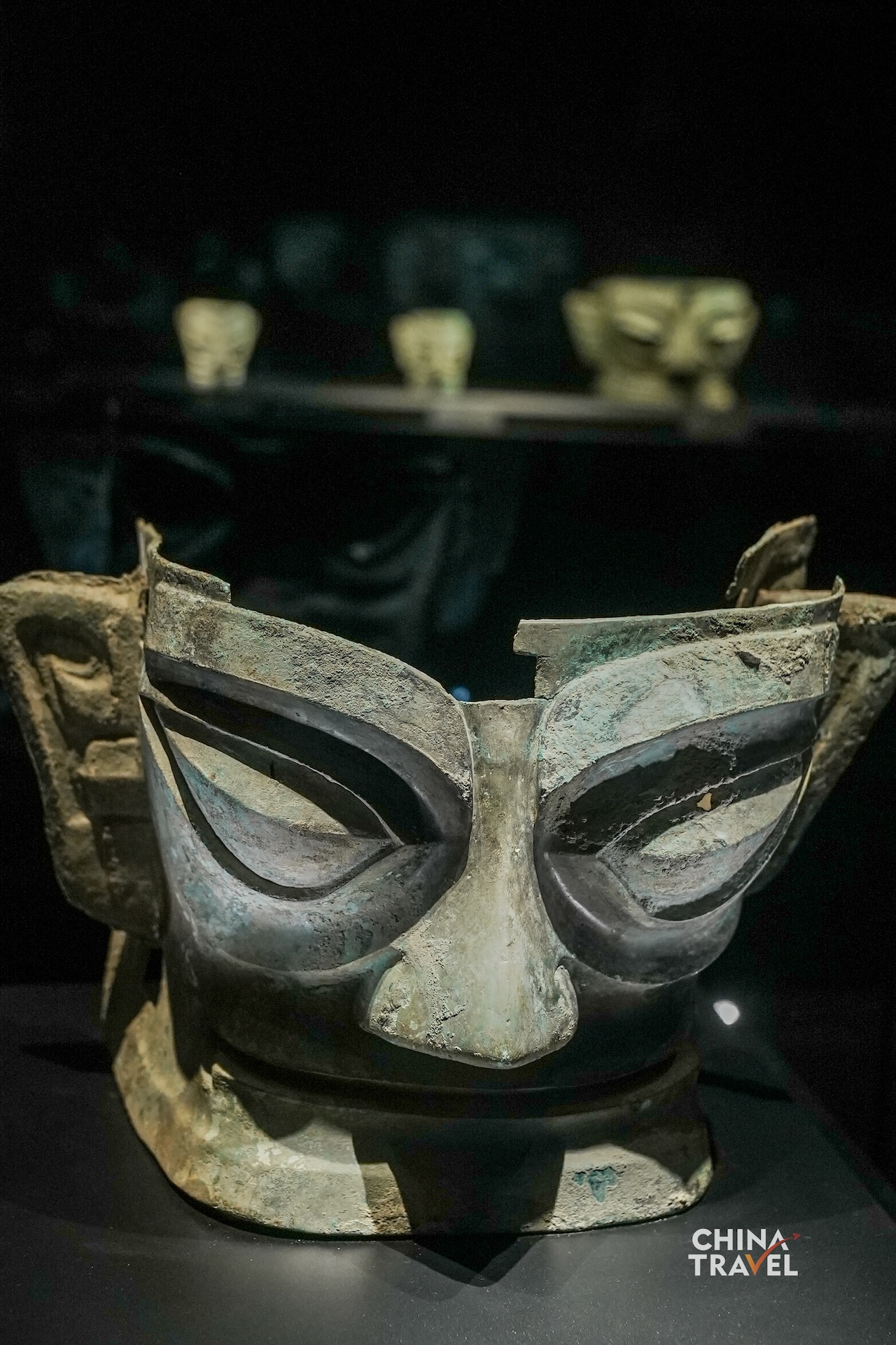 A bronze mask from Sanxingdui features protruding eyes, large ears and exaggerated facial features characteristic of the ancient Shu civilization, which dates back to some 5,000 to 3,000 years ago. /CGTN