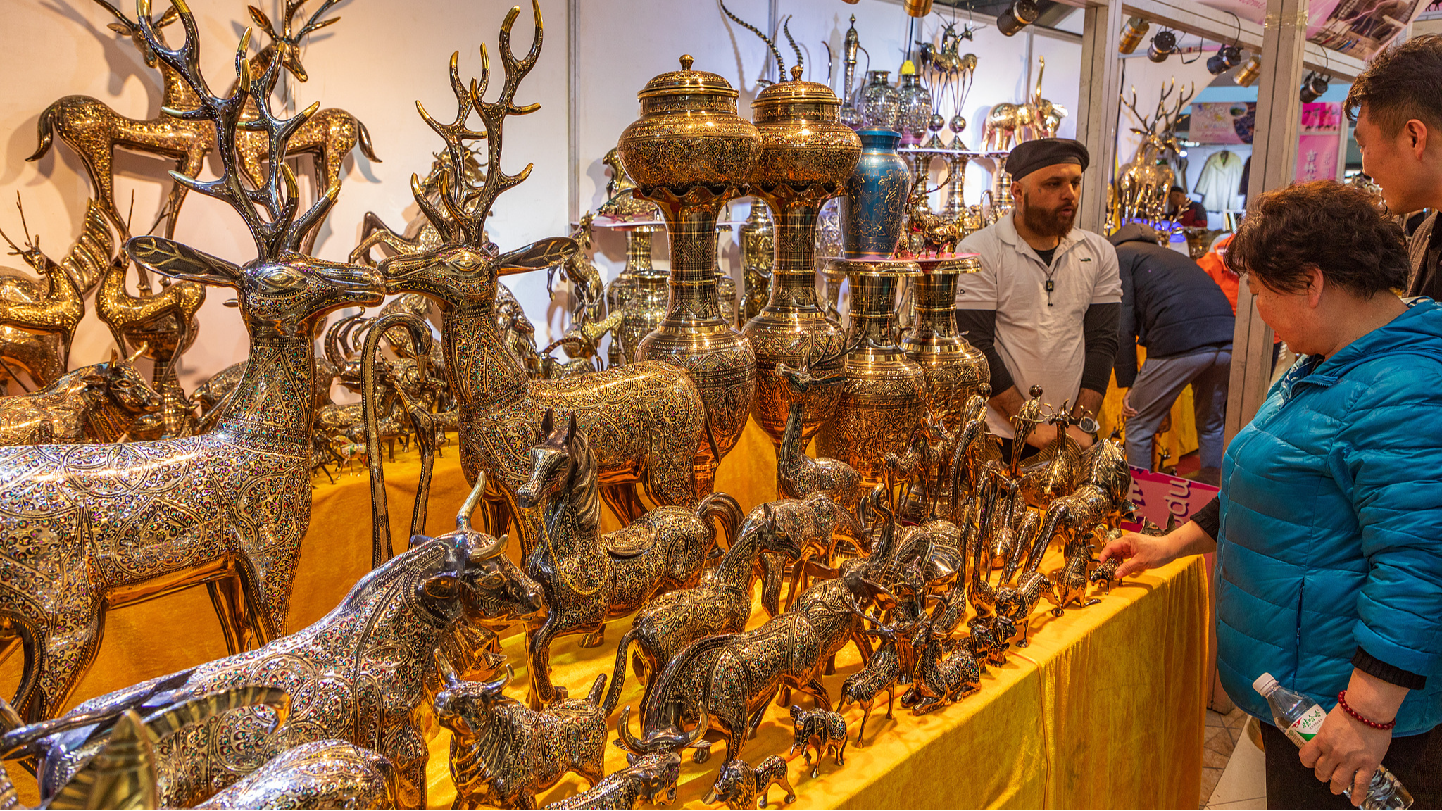 A booth selling exquisite metal items during an import expo in Jilin City, Jilin Province, northeast China, April 5, 2024. /CFP
