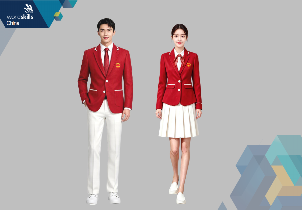 A mock-up of the podium uniforms for the Chinese delegation attending the 48th WorldSkills Competition. /CMG