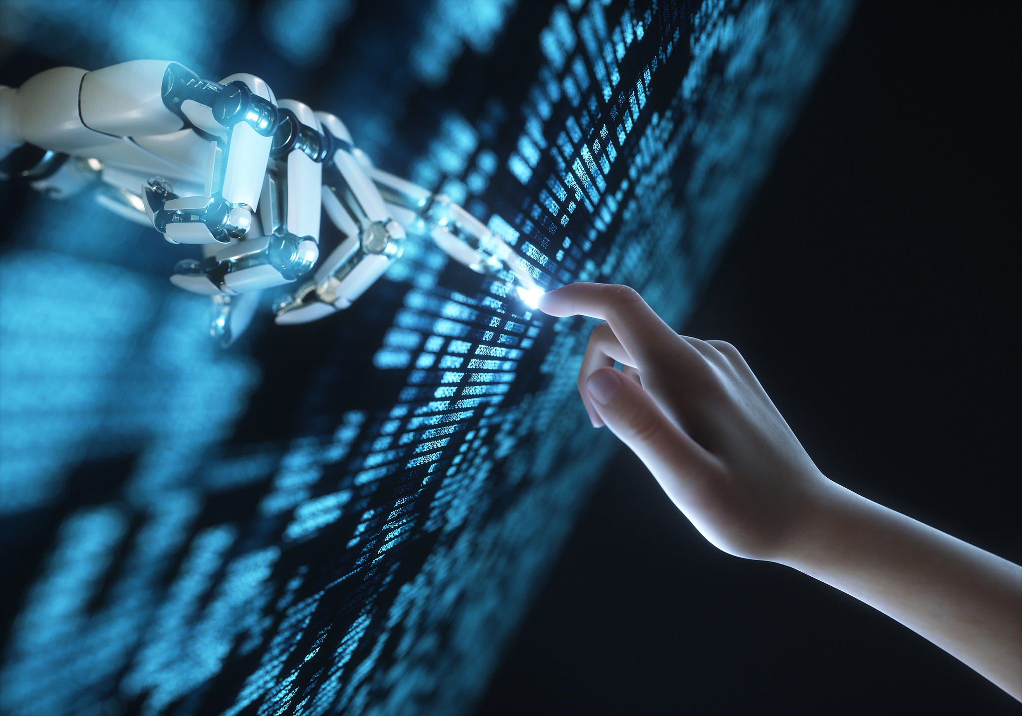 A conceptual photo of human‑robot interaction, representing collaboration between artificial intelligence and human intelligence. /VCG