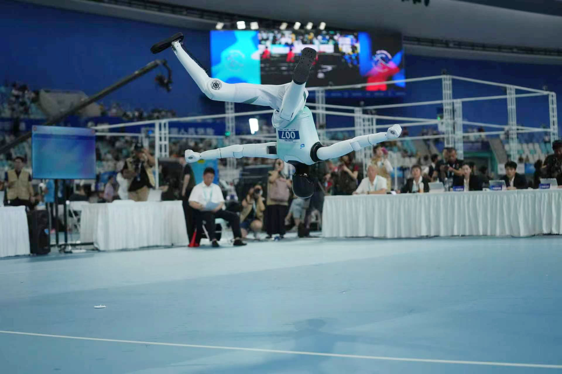 Floor exercise competition at the second World Humanoid Robot Games. /Qu Bo
