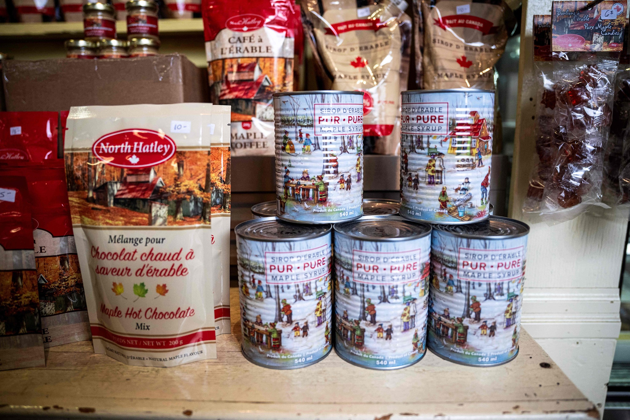 Maple syrup products are seen at a market in Montreal, Quebec, on August 23, 2026. /CFP