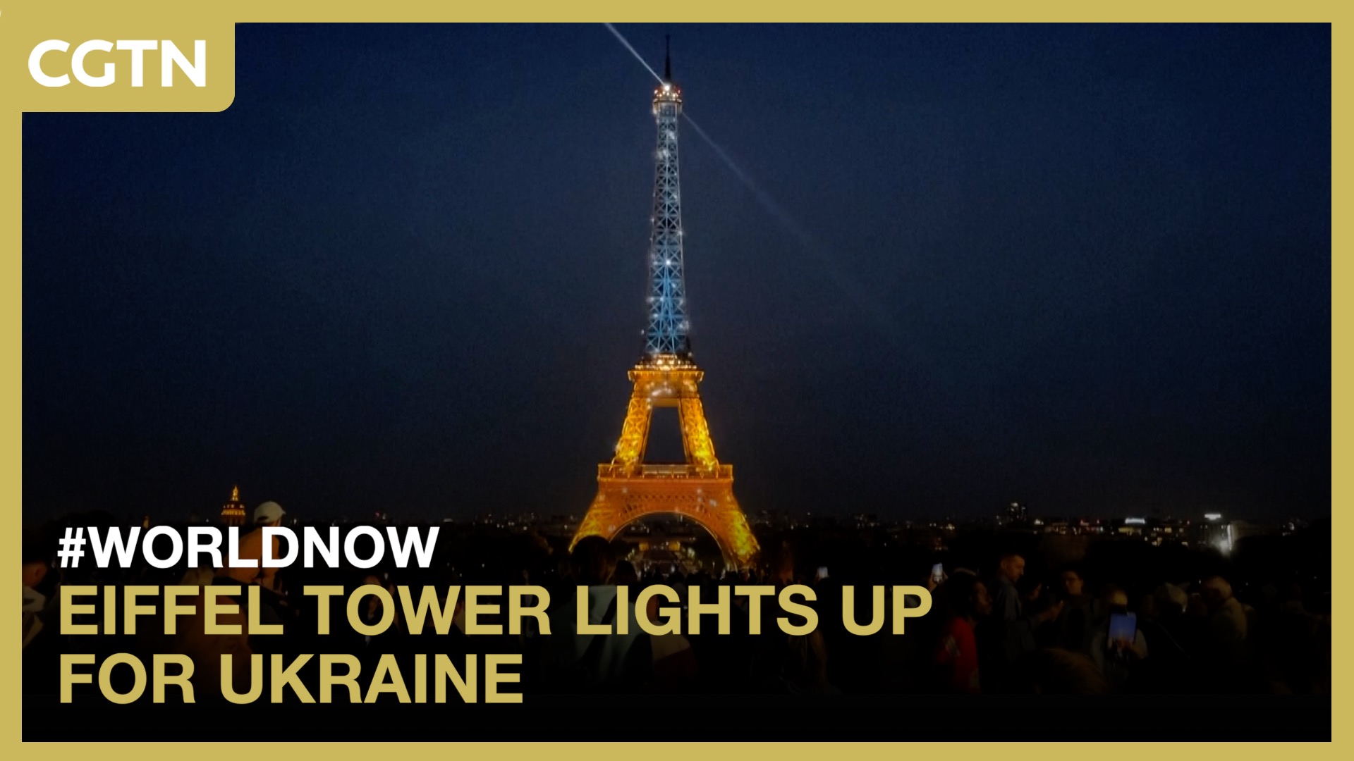 Eiffel Tower lights up for Ukraine
