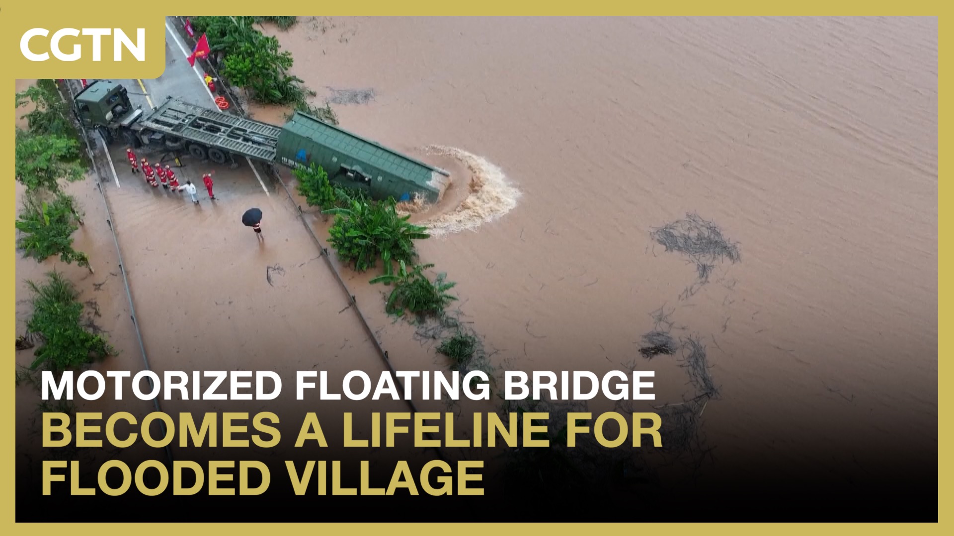 Motorized floating bridge becomes a lifeline for flooded village