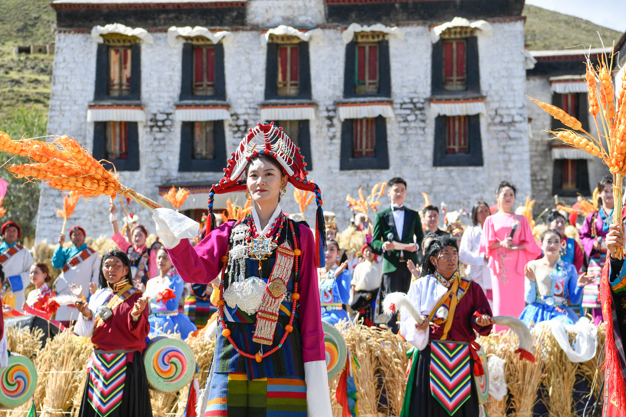 A harvest celebration takes place in a village in Shannan City, Xizang, on September 22, 2024. /CFP