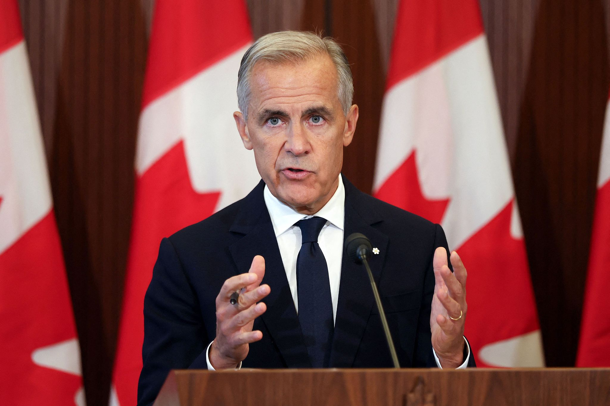 Canadian Prime Minister Mark Carney speaks at a press conference after trade talks with the US collapsed in Ottawa, Ontario, August 22, 2026. /VCG