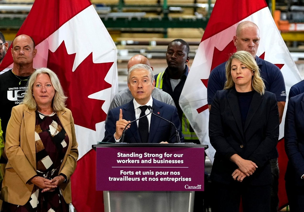 Canadian Finance Minister François-Philippe Champagne speaks at a press conference about Ottawa's response to US tariffs in Ottawa, Canada, August 25, 2026. /VCG