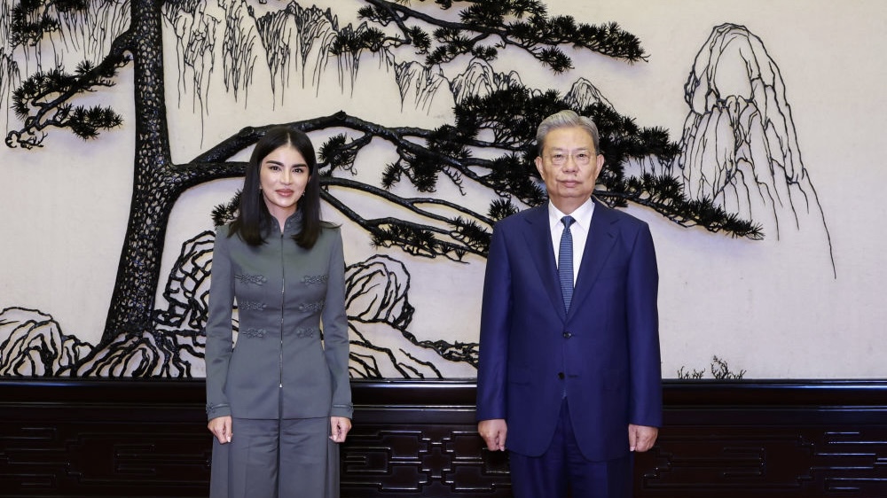 Zhao Leji (R), chairman of the Standing Committee of the National People's Congress (NPC), meets with Saida Mirziyoyeva, head of the Uzbek Presidential Administration, in Beijing, August 26, 2026. /Xinhua