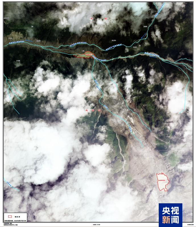 Post-disaster imagery of the ice avalanche and mudslide at Gyirong Port. /CMG