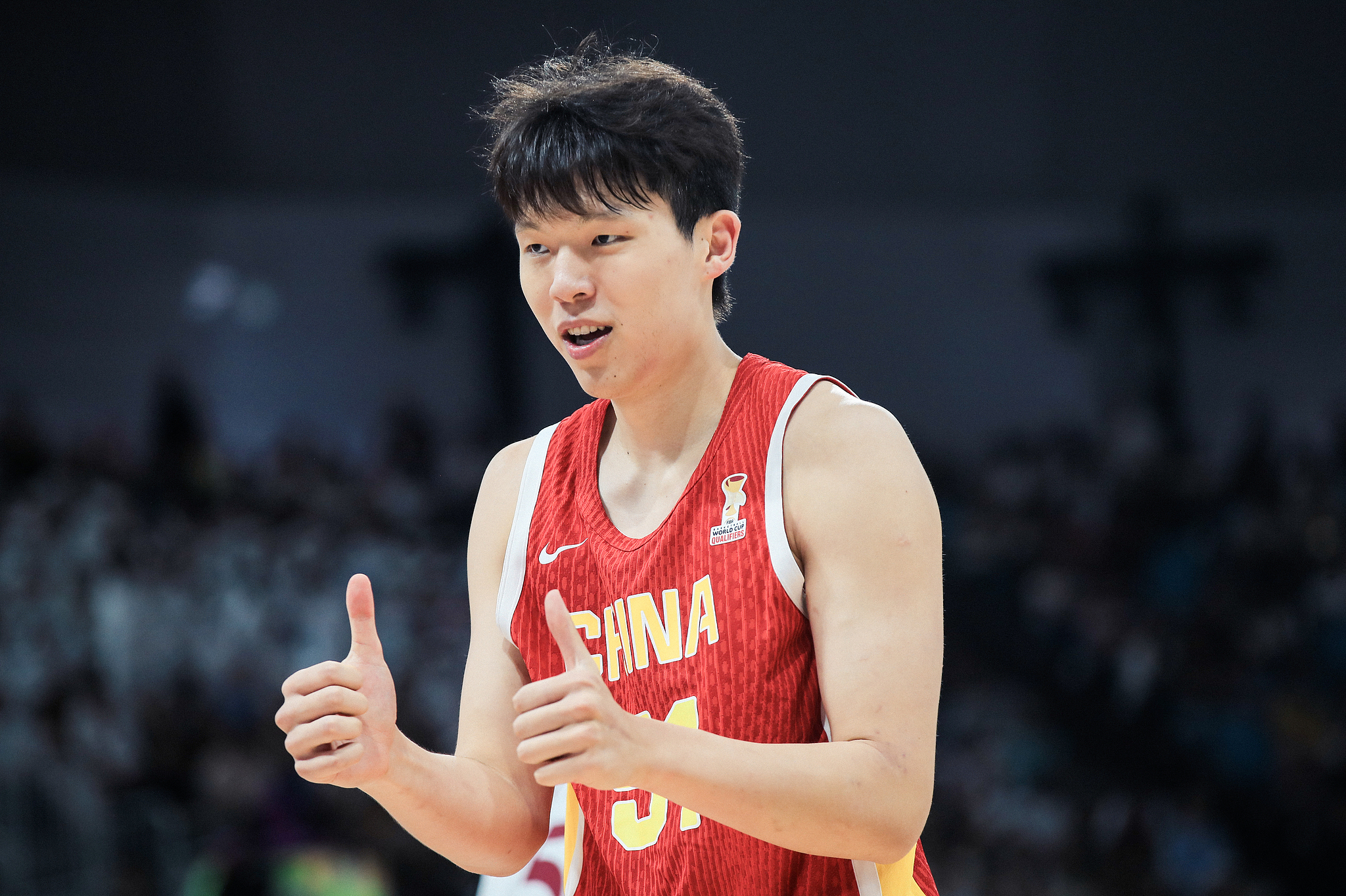 Yang Hansen during the second round match between China and Qatar at the FIBA World Cup Asian Qualifiers in Doha, Qatar, August 27, 2026. /VCG