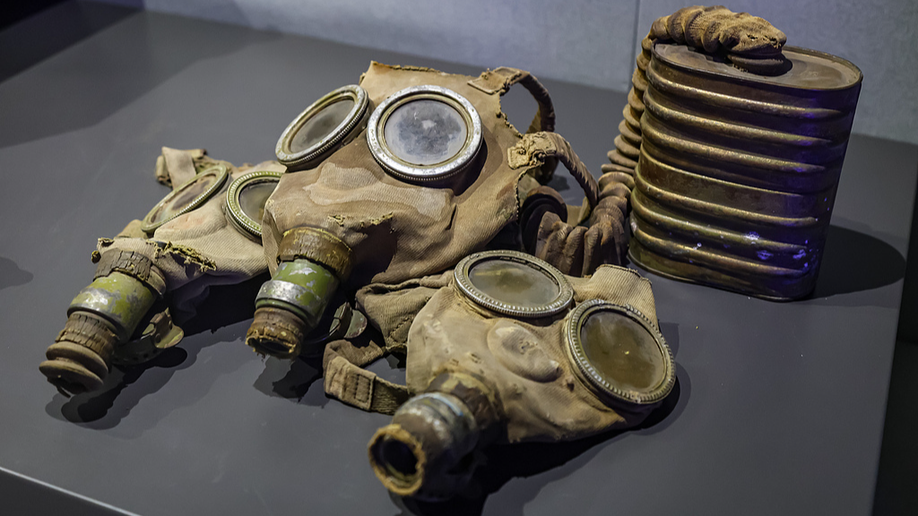 Gas masks produced by the Japanese military in China during WWII are displayed at the Museum of the Imperial Palace of Manchukuo, Changchun City, northeast China's Jilin Province, February 27, 2025. /VCG