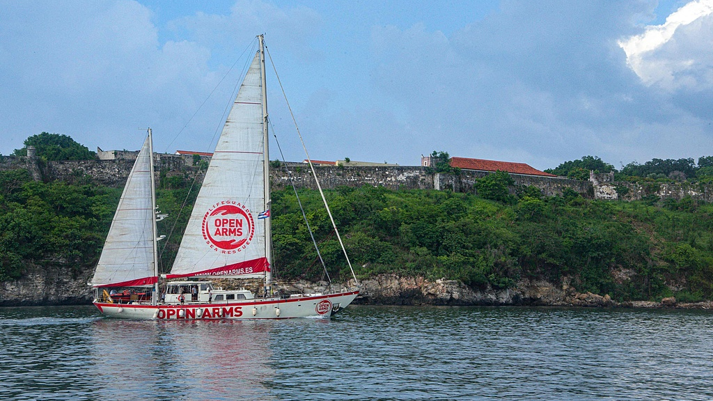The Astral sailing vessel of the Spanish NGO Open Arms, carrying humanitarian aid for Cuba's healthcare system, including medicines and photovoltaic equipment for a pediatric hospital, arrives at the Port of Havana, Cuba, July 19, 2026. /VCG