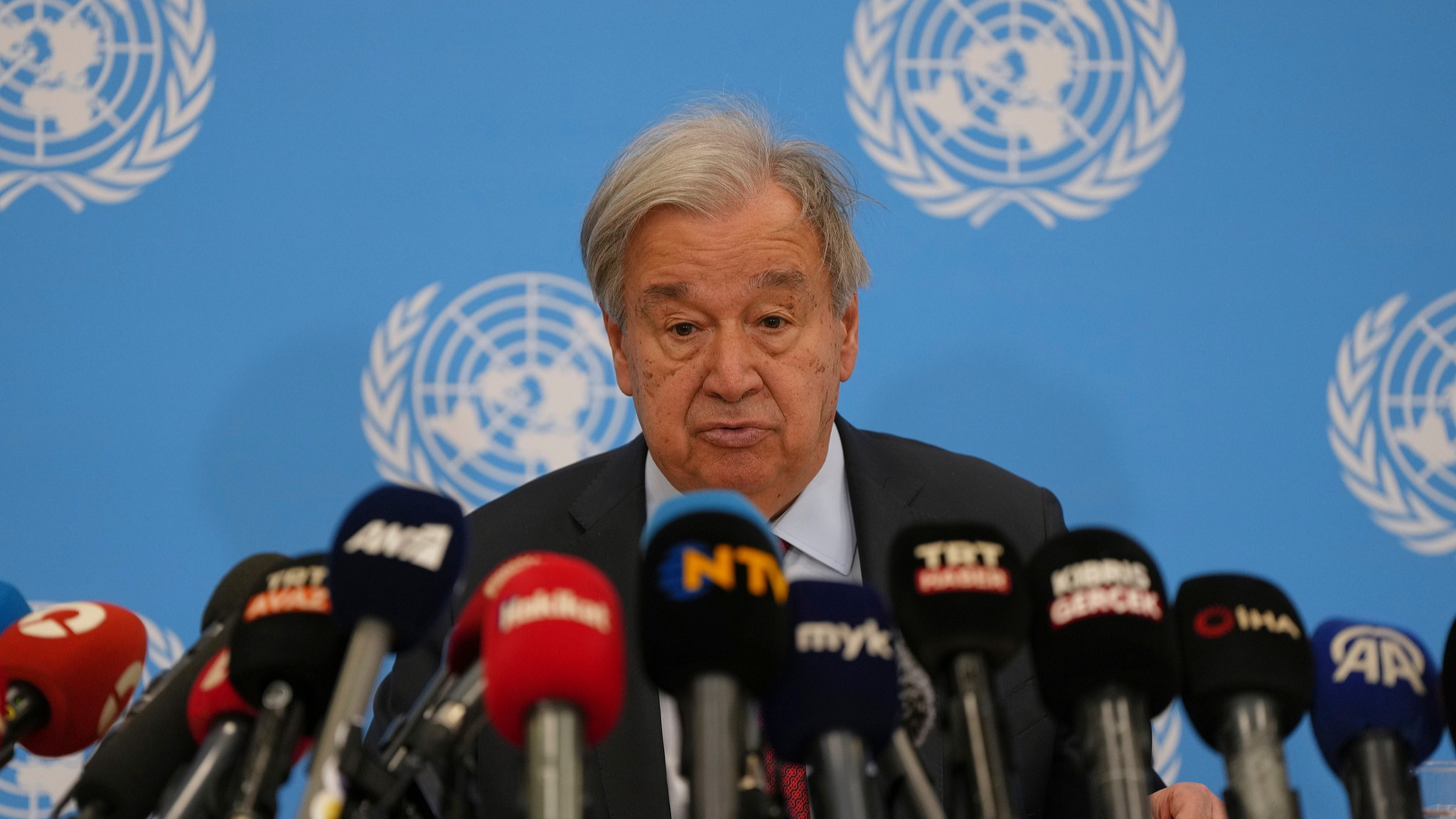 United Nations Secretary-General Antonio Guterres speaks during a press conference in Damascus, Syria, on July 26, 2026. /VCG