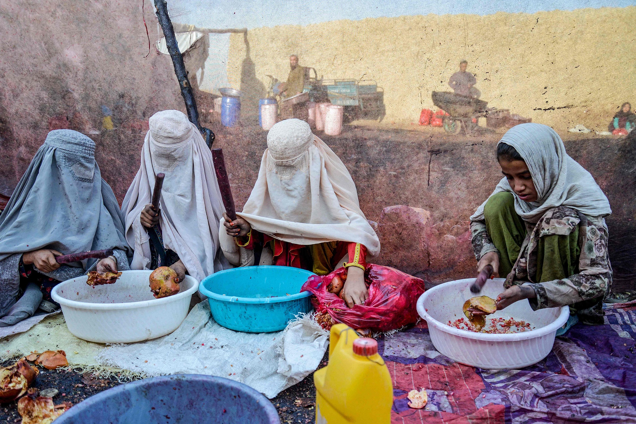 Women sort pomegranate seeds for sun-drying in Arghandab, a district in Kandahar Province, Afghanistan, September 22, 2025. /CFP