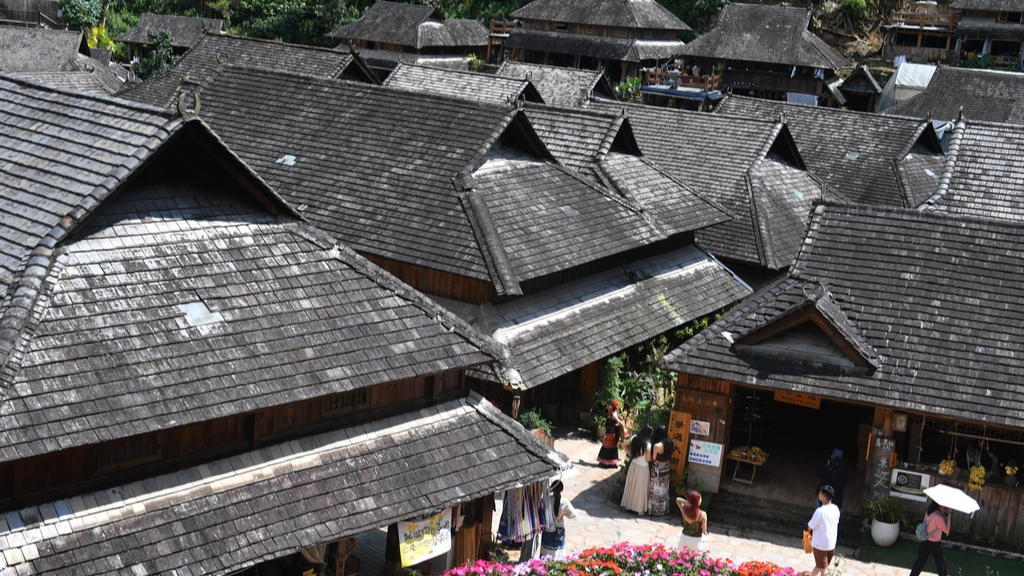 Traditional village architecture is seen on Jingmai Mountain in Pu'er, southwest China's Yunnan Province, on August 29, 2026. /IC