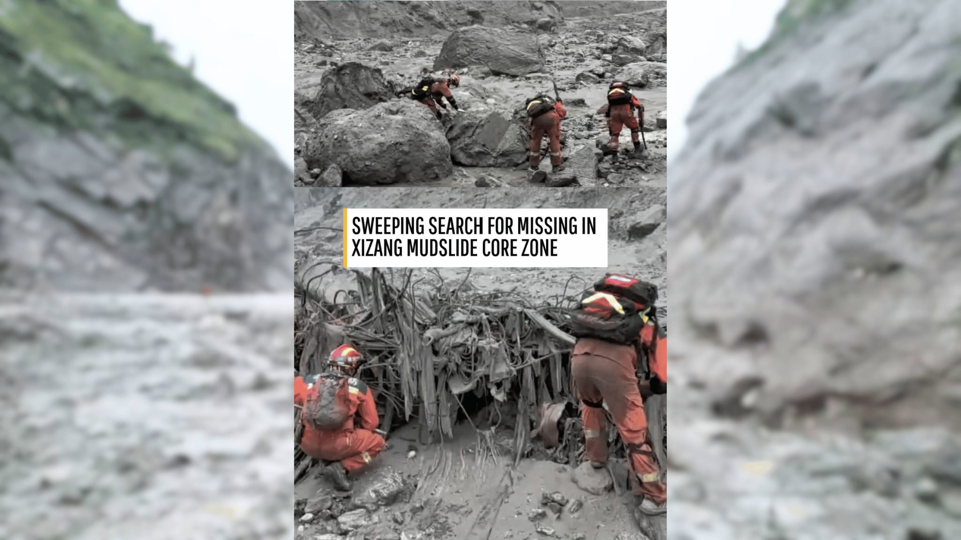 Rescuers search for missing people at mudslide core zone