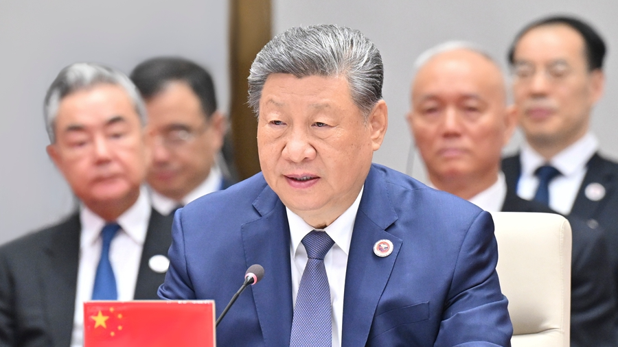 Chinese President Xi Jinping delivers a speech at the 26th Meeting of the Council of Heads of State of the SCO Member States, Bishkek, capital of Kyrgyzstan, September 1, 2026. /Xinhua