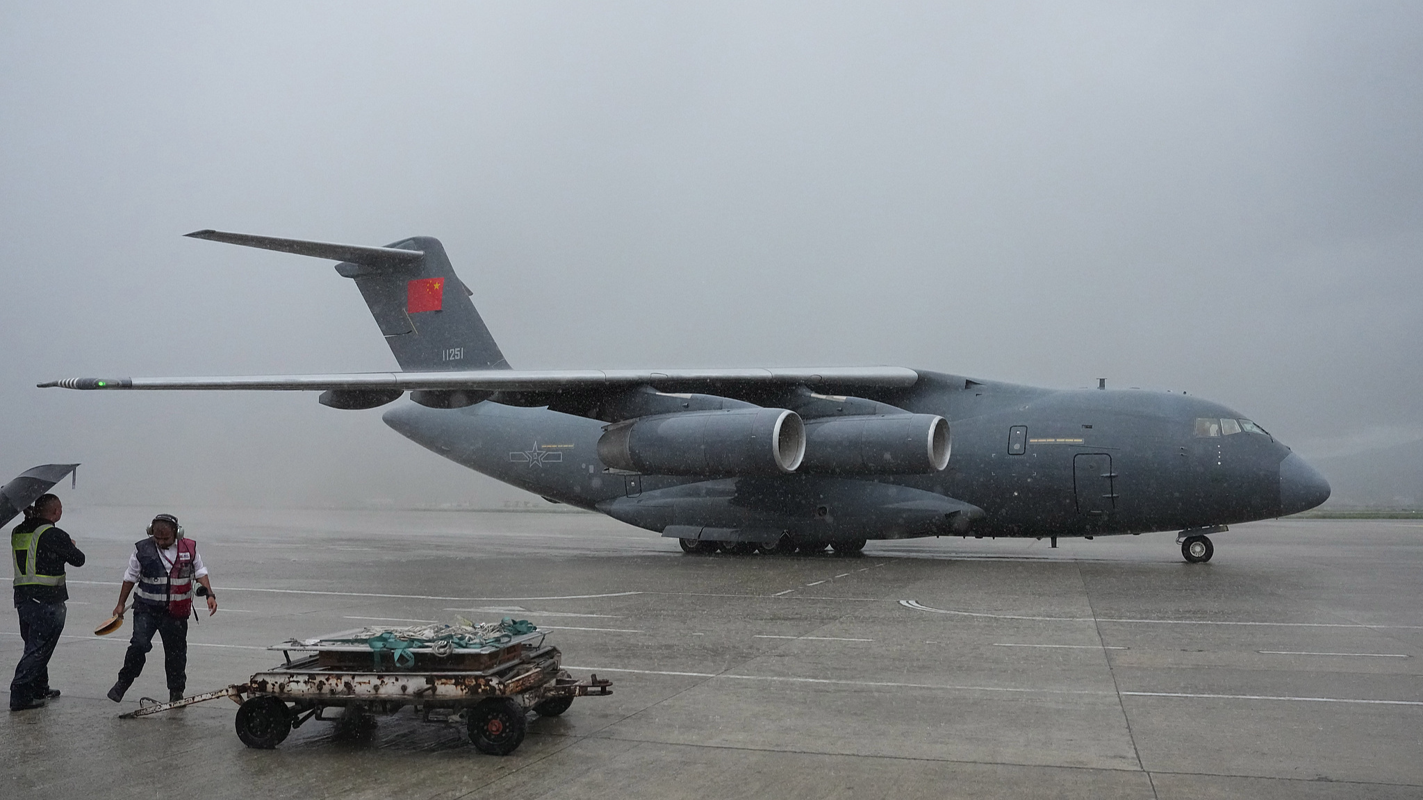 The second batch of emergency relief supplies provided by the Chinese government to Nepal arrives in Kathmandu, Nepal, amid heavy rain at around 5:30 p.m. local time on September 1, 2026. /VCG