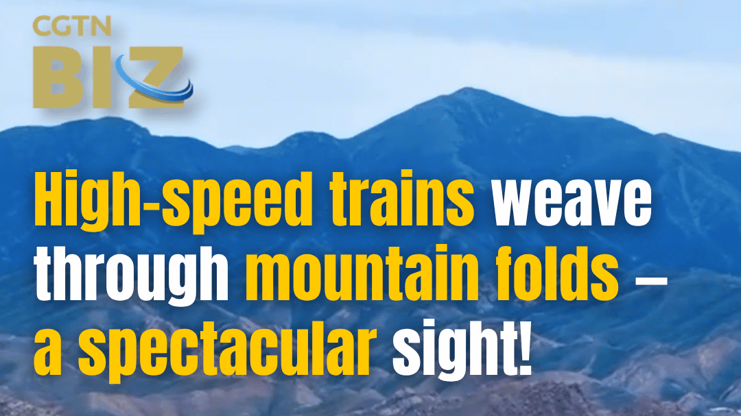 High-speed trains weave through mountain folds — a spectacular sight!