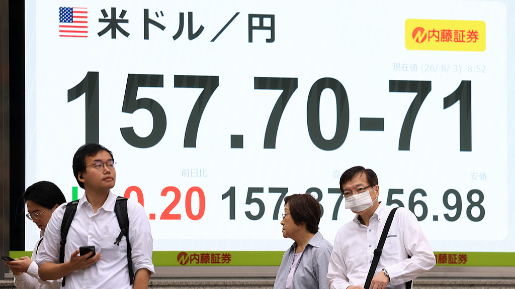  An electronic board displays Japanese yen's exchange rate against the US dollar in Chuo Ward, Tokyo, Japan, August 3, 2026. /VCG