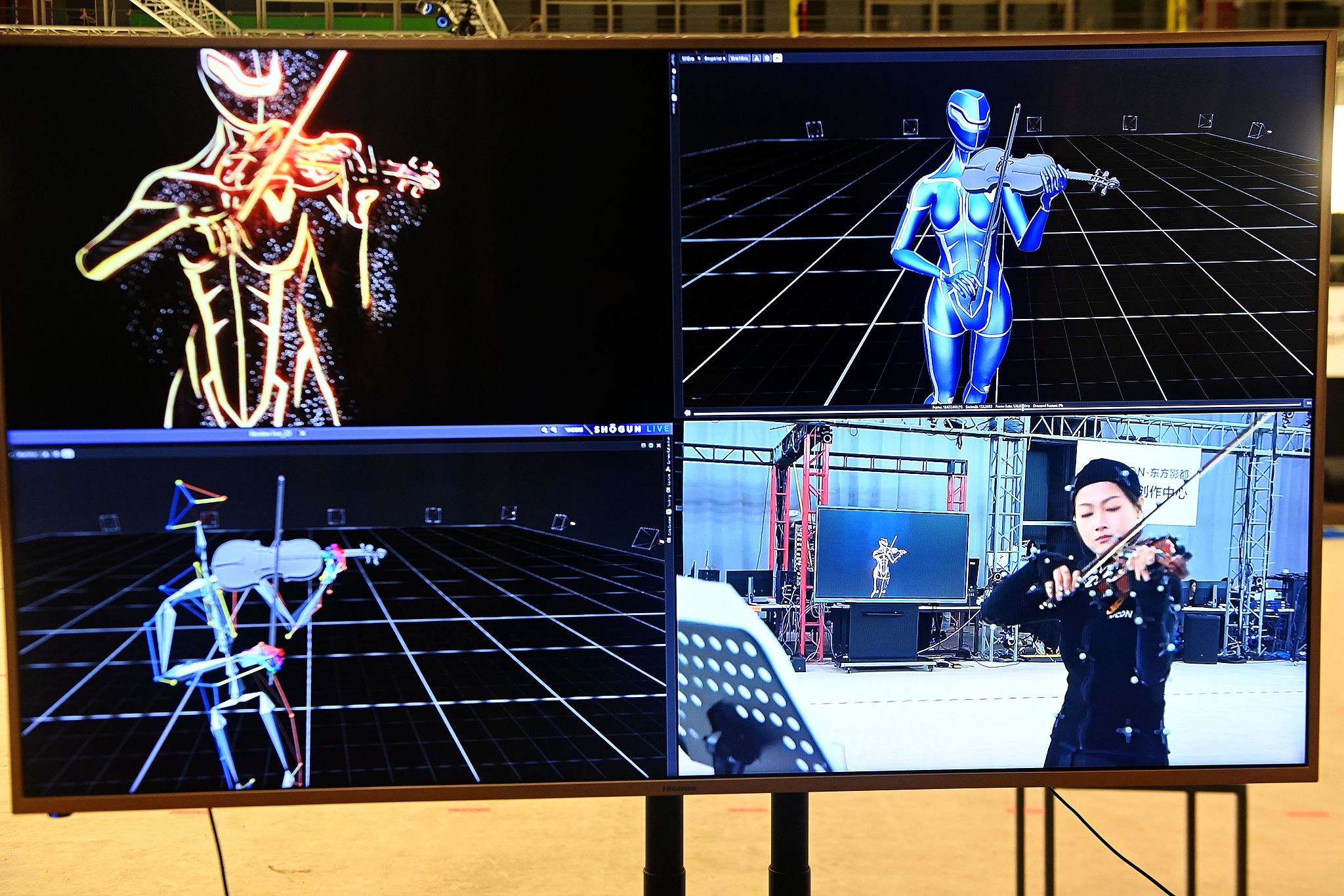 A display showcasing motion capture technology used in the Chinese anti-war film 