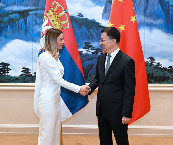 Chinese Vice President Han Zheng meets with Serbian Deputy Prime Minister Adrijana Mesarovic, Xiamen, southeast China's Fujian Province, September 7, 2026. /Xinhua