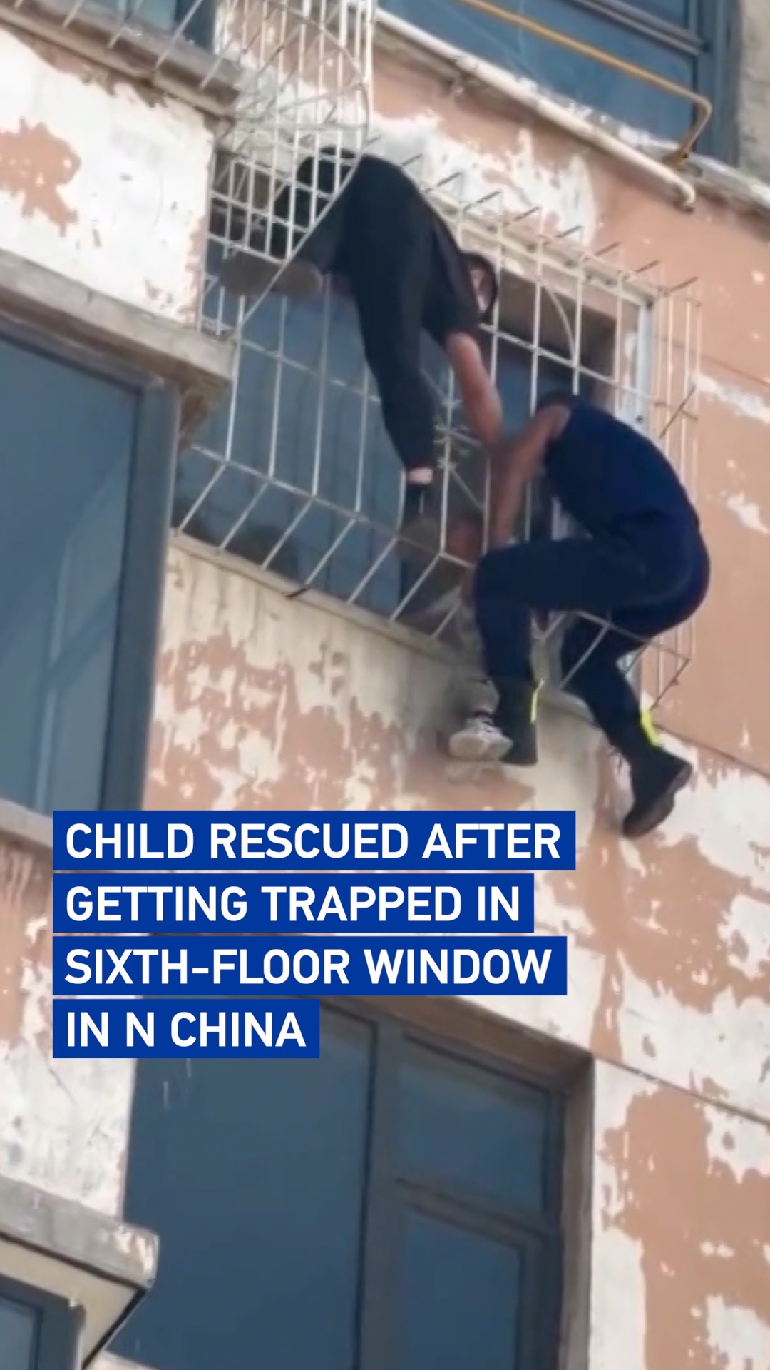 Child rescued after getting trapped in sixth-floor window in N China