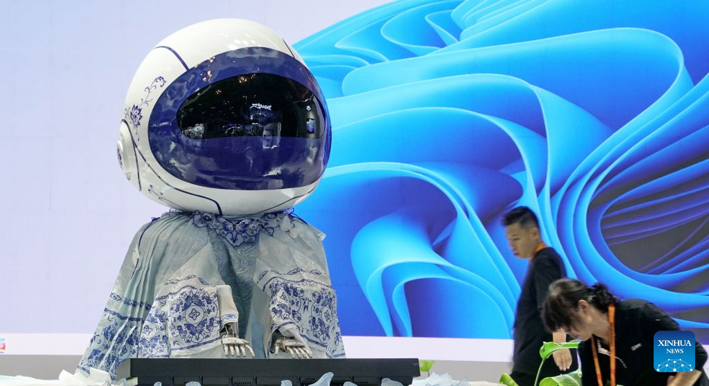 Booth of a sci-tech company at an exhibition hall of the 2026 China International Fair for Trade in Services (CIFTIS) in Beijing, capital of China, September 8, 2026. /Xinhua