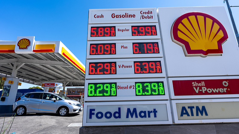 A sign displays unleaded gasoline and diesel fuel prices at a Shell gas station in San Jose, California, US, September 10, 2026. /VCG