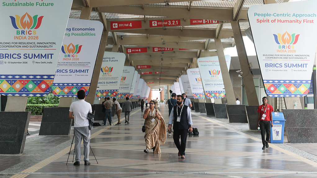 Staff work at Bharat Mandapam, the venue of the BRICS Leaders' Summit in New Delhi, India, September 12, 2026. /VCG
