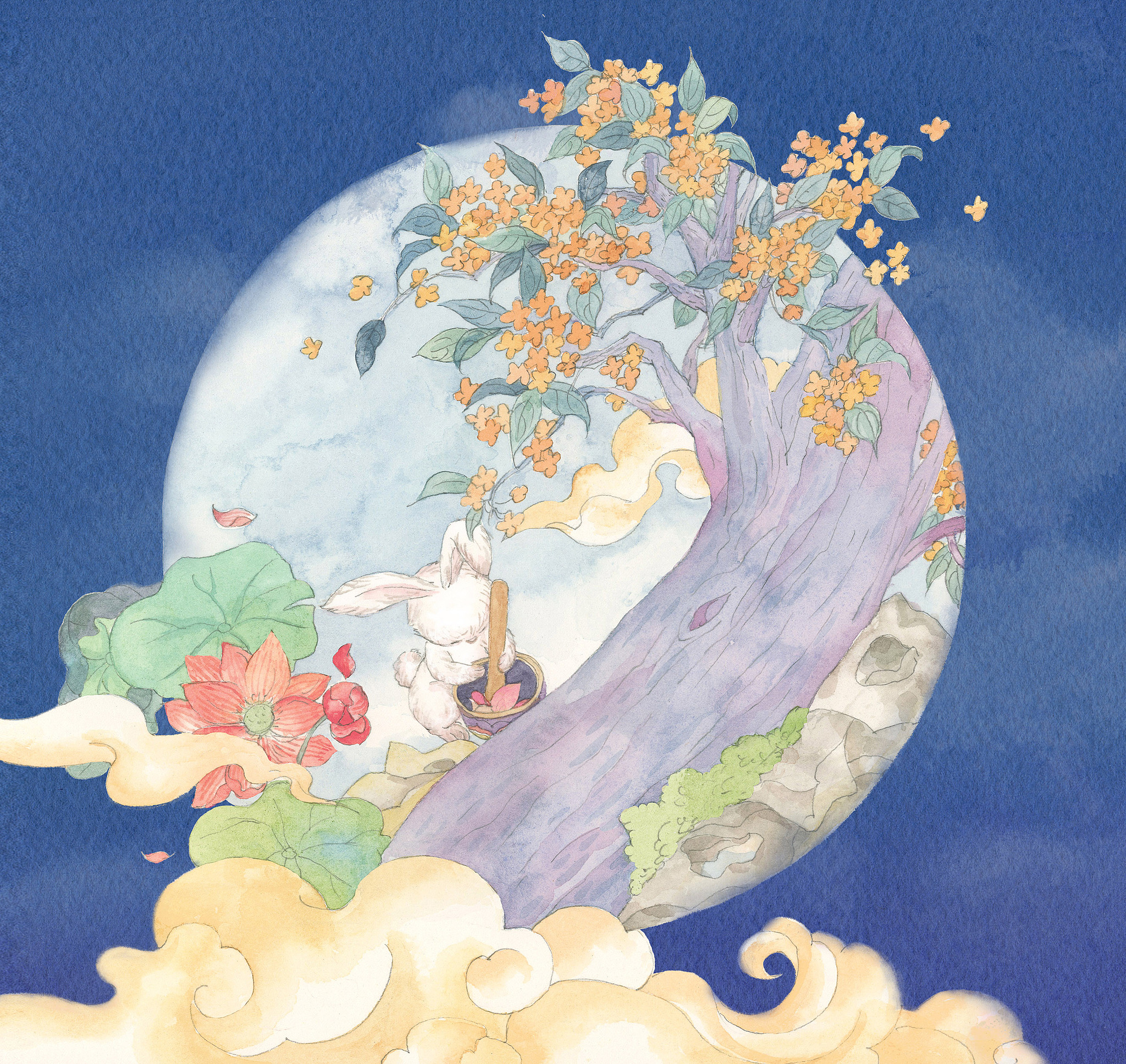 An illustration of the Jade Rabbit on the moon, preparing the elixir of immortality for the gods and Chang'e. /VCG