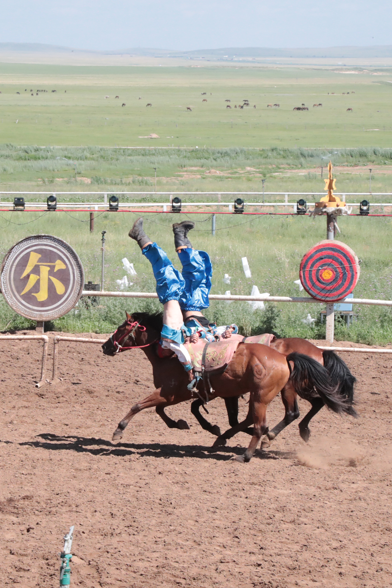Performers showcase equestrian acrobatics during 