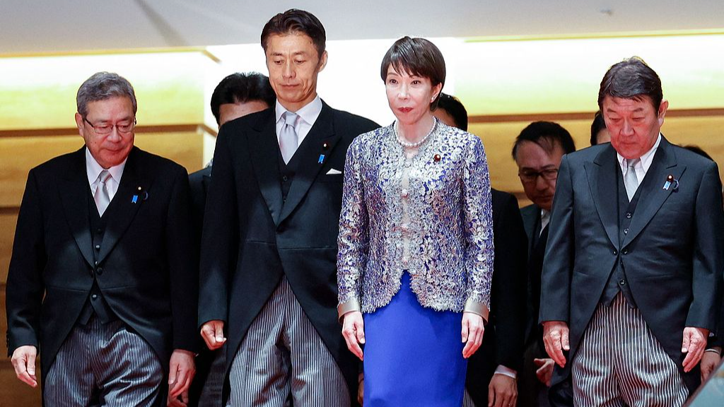 Japanese Prime Minister Sanae Takaichi and members of her reshuffled Cabinet arrive at the prime minister’s office in Tokyo on September 17, 2026. /VCG