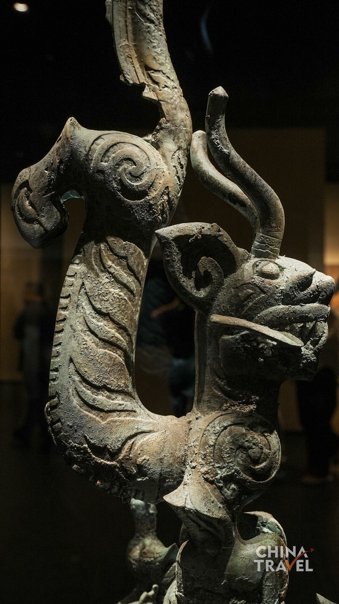 Larger composite beasts combine sturdy bodies, sweeping horns, spiral motifs and interlocking forms into energetic sculptural designs. /CGTN