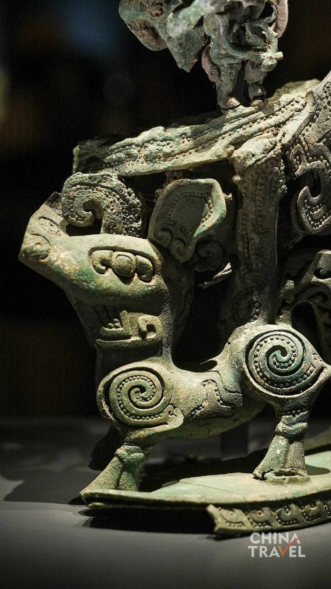 Larger composite beasts combine sturdy bodies, sweeping horns, spiral motifs and interlocking forms into energetic sculptural designs. /CGTN